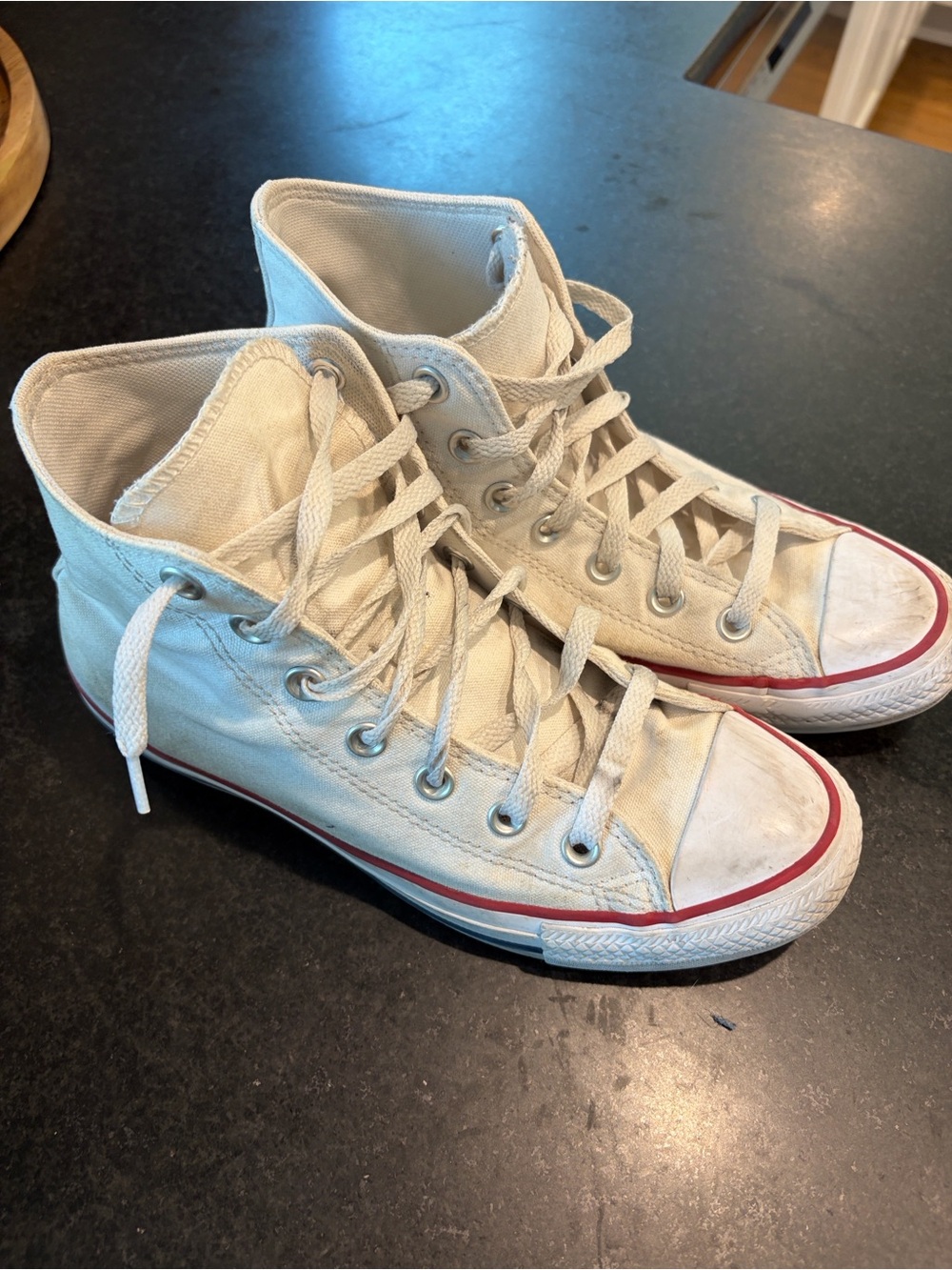 Converse High Top Canvas Sneakers in White with Red Trim